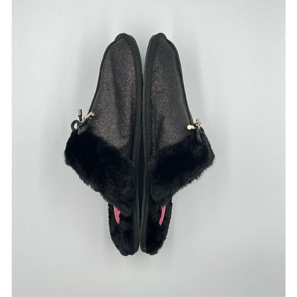 NWOB Kate Spade Lacy Slippers Mule Size 10B Black Glitter Faux Fire Gold Charm - Picture 7 of 10